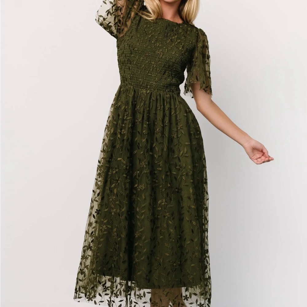Baltic Born Forest Green Lace Midi Dress